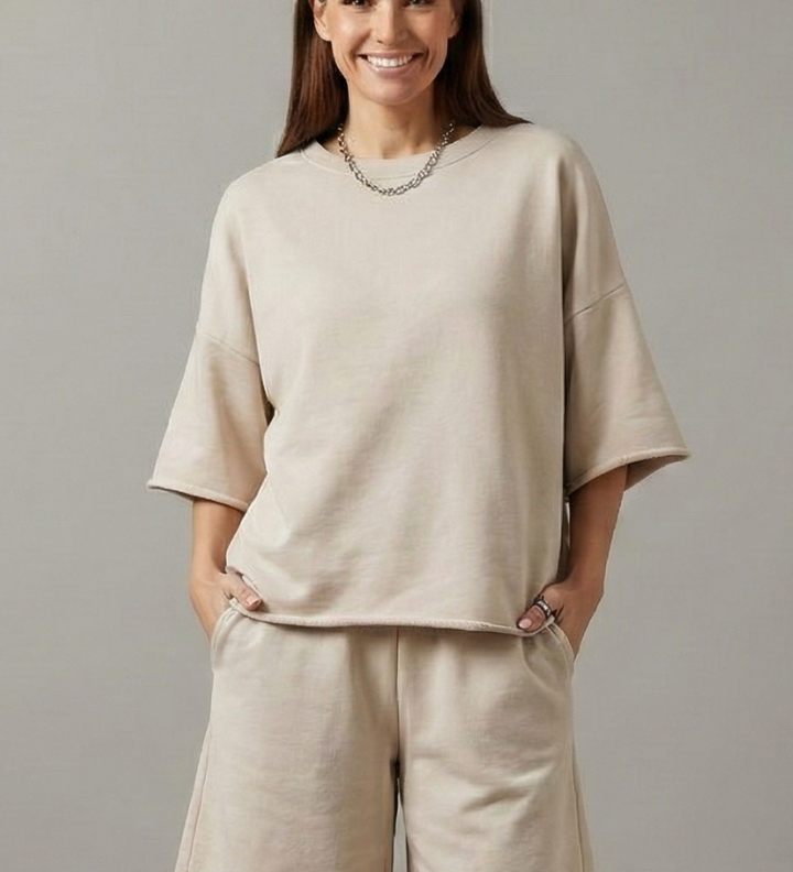 Damen Zweiteiliges Set mit Crop-Top und Shorts mit Kordelzug