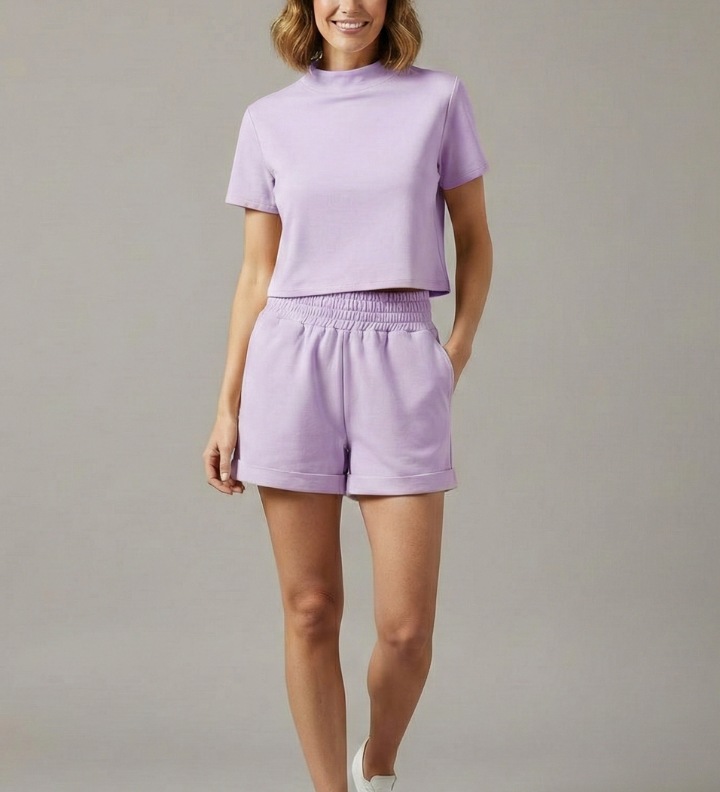 Damen Zweiteiliges Set mit Crop Top und Shorts mit elastischem Bund