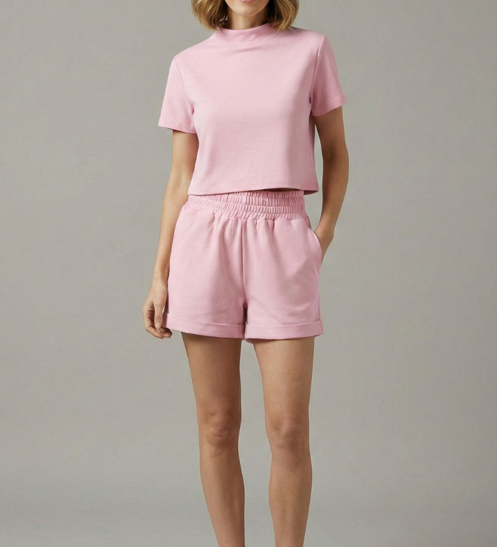 Damen Zweiteiliges Set mit Crop Top und Shorts mit elastischem Bund