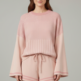 Damen Zweiteiliges Set mit Langarmshirt und Shorts mit Kordelzug