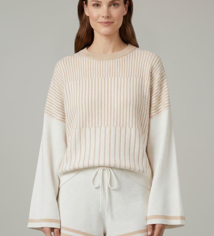 Damen Zweiteiliges Set mit Langarmshirt und Shorts mit Kordelzug