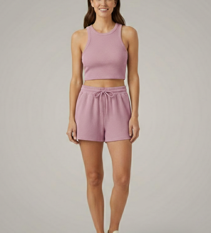 Damen Zweiteiliges Set mit Racerback-Top und Shorts mit Kordelzug