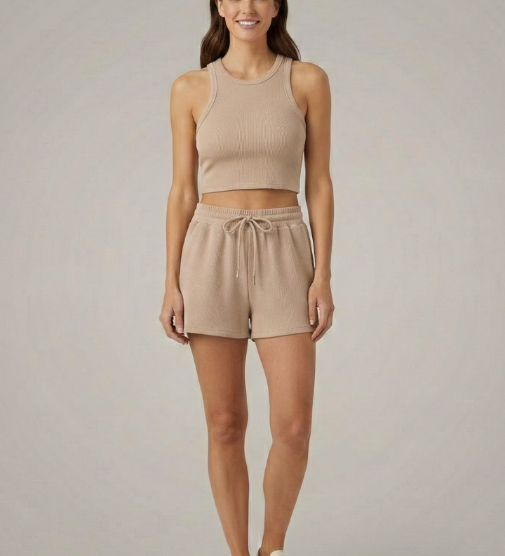 Damen Zweiteiliges Set mit Racerback-Top und Shorts mit Kordelzug