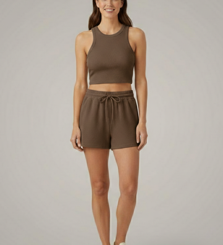 Damen Zweiteiliges Set mit Racerback-Top und Shorts mit Kordelzug