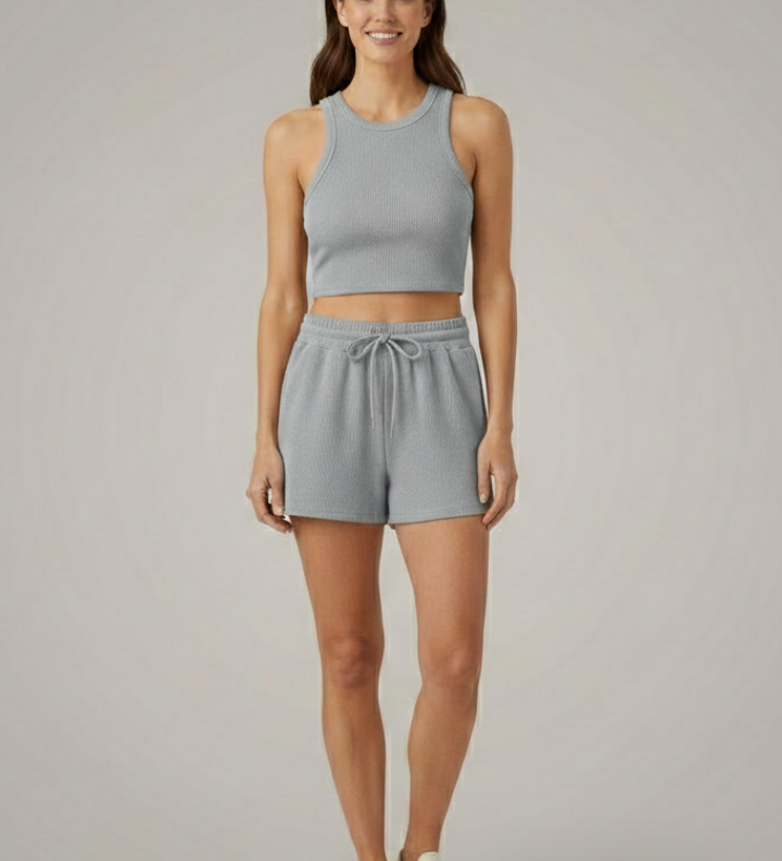 Damen Zweiteiliges Set mit Racerback-Top und Shorts mit Kordelzug
