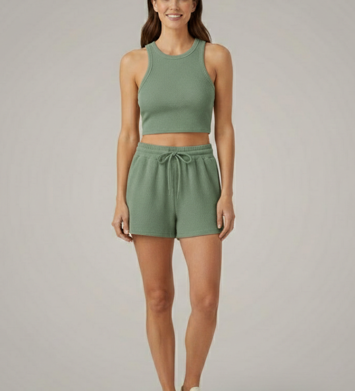 Damen Zweiteiliges Set mit Racerback-Top und Shorts mit Kordelzug