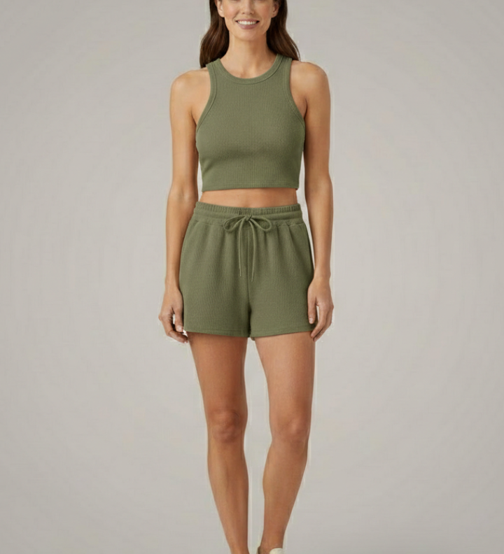 Damen Zweiteiliges Set mit Racerback-Top und Shorts mit Kordelzug
