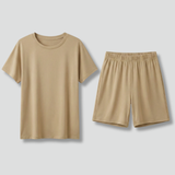 Damen Zweiteiliges Set mit Rundhals-Top und Shorts mit elastischem Bund