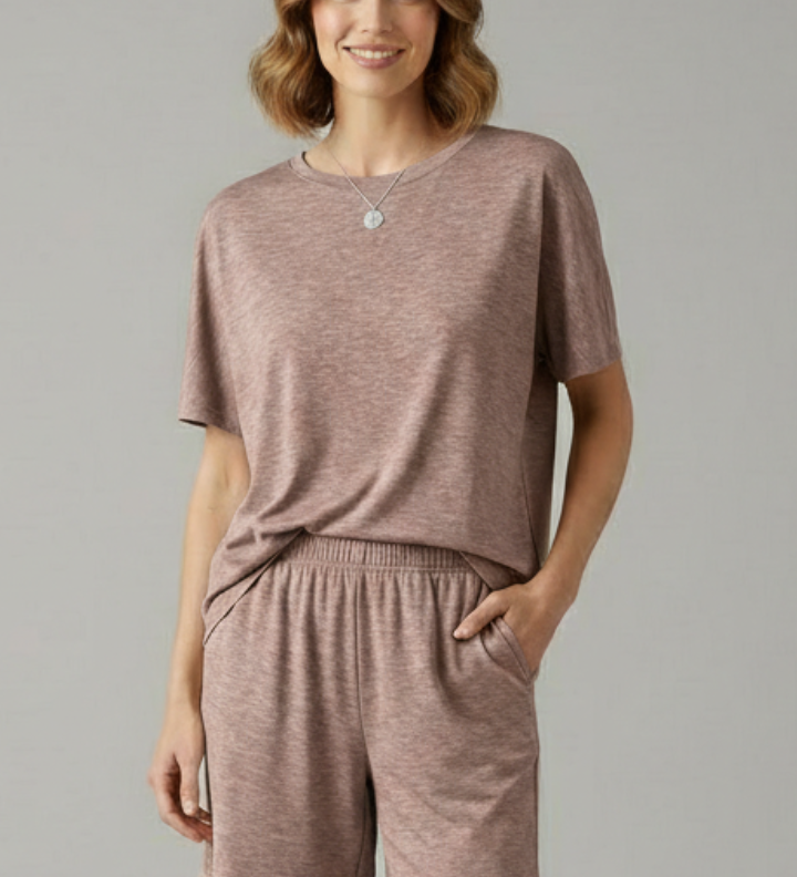 Damen Zweiteiliges Set mit Rundhals-Top und Shorts mit elastischem Bund
