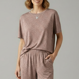 Damen Zweiteiliges Set mit Rundhals-Top und Shorts mit elastischem Bund