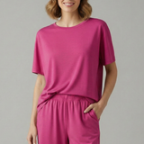 Damen Zweiteiliges Set mit Rundhals-Top und Shorts mit elastischem Bund