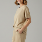 Damen Zweiteiliges Set mit Rundhals-Top und Shorts mit elastischem Bund