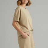 Damen Zweiteiliges Set mit Rundhals-Top und Shorts mit elastischem Bund
