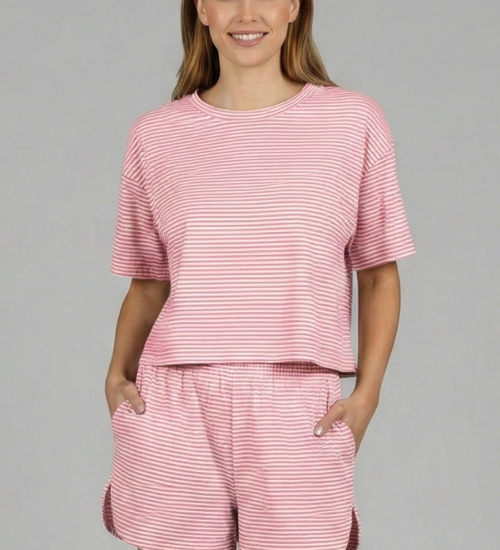 Damen Zweiteiliges Set mit Kurzarm-Top und elastischen Shorts