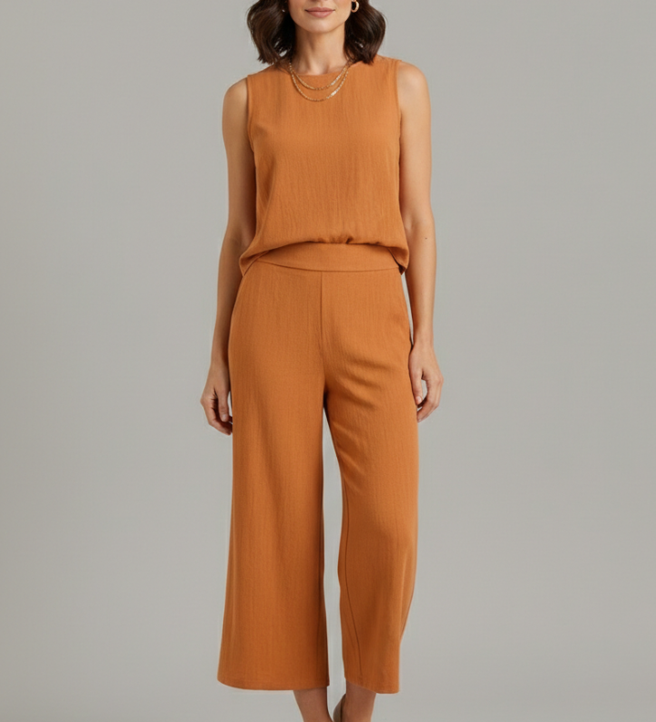 Damen Zweiteiliger Set mit Ärmellosem Oberteil und Gekürzten Hosen