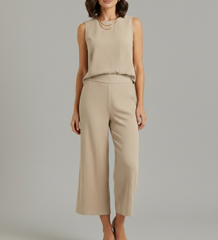 Damen Zweiteiliger Set mit Ärmellosem Oberteil und Gekürzten Hosen