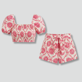Damen Zweiteiliges Set mit quadratischem Ausschnitt und elastischen Shorts