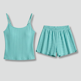 Damen Zwei-Teiler Set mit Spaghetti-Träger Top und elastischen Shorts