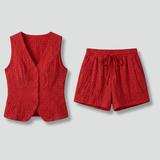 Damen Zweiteiliges Set mit V-Ausschnitt-Top und elastischen Shorts