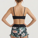 Zweiteiliges Damen-Badeanzug-Set mit gerafftem Top und Blumen-Shorts