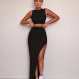Damen Zweiteiliges Set mit Asymmetrischem Oberteil und Midi-Rock