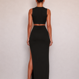 Damen Zwei-Teiler Set mit asymmetrischem Oberteil und Midi-Rock