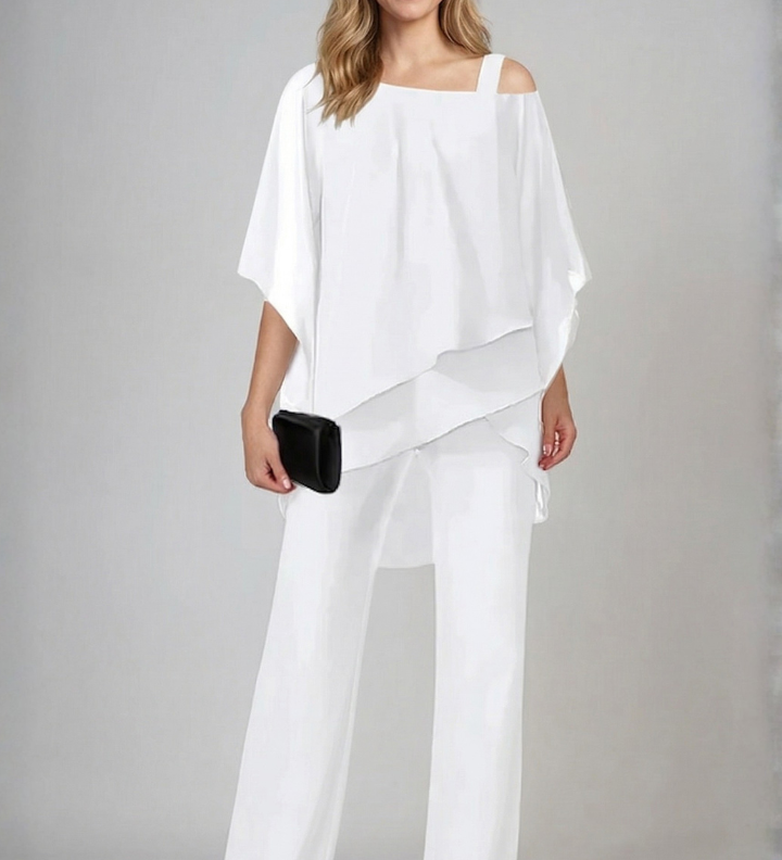 Damen Zweiteiliges Set mit asymmetrischem Oberteil und weit geschnittenen Hosen