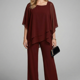 Zwei-Teile-Set für Damen mit asymmetrischem Oberteil und weiten Hosen