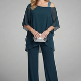 Zwei-Teile-Set für Damen mit asymmetrischem Oberteil und weiten Hosen