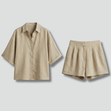Damen Zweiteiliges Set mit Kragenhemd und Shorts