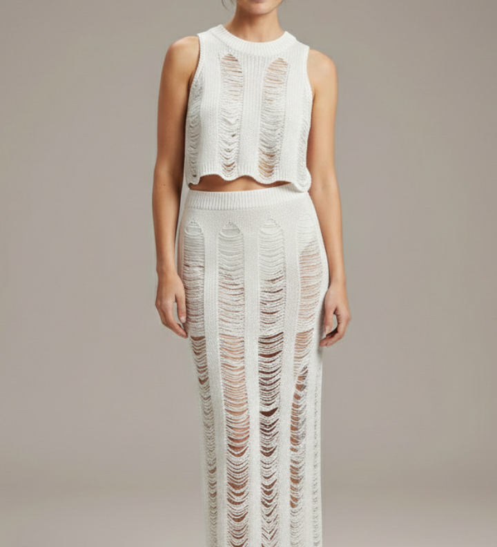 Damen Zweiteiliges Set mit Crop Top und Rock mit Seitenschlitz