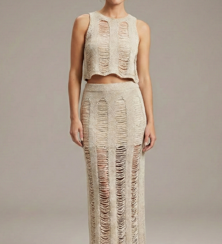 Damen Zweiteiliges Set mit Crop Top und Rock mit Seitenschlitz