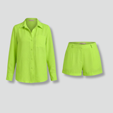Damen Zweiteiliges Set mit Langarmhemd und Shorts