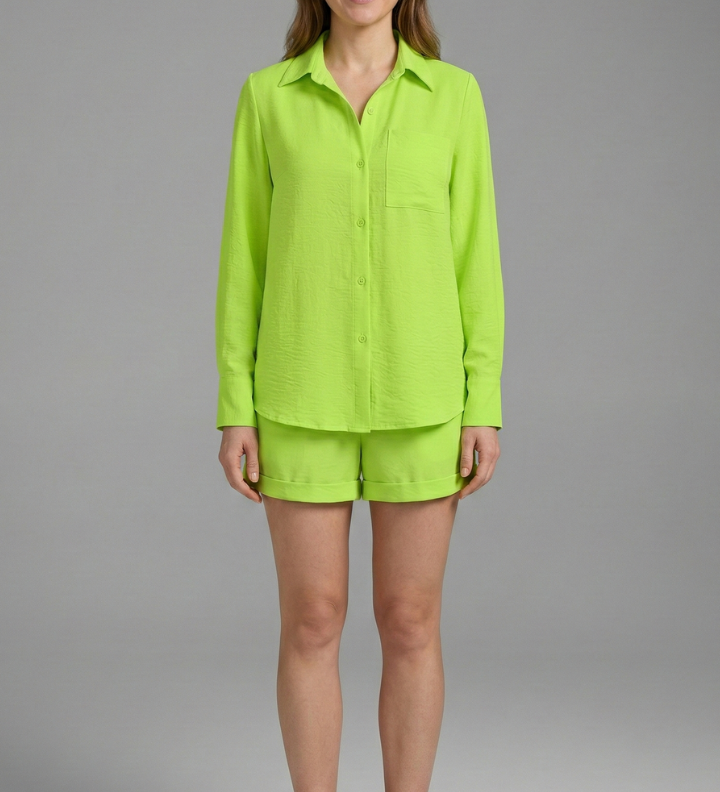 Damen Zweiteiliges Set mit Langarmhemd und Shorts