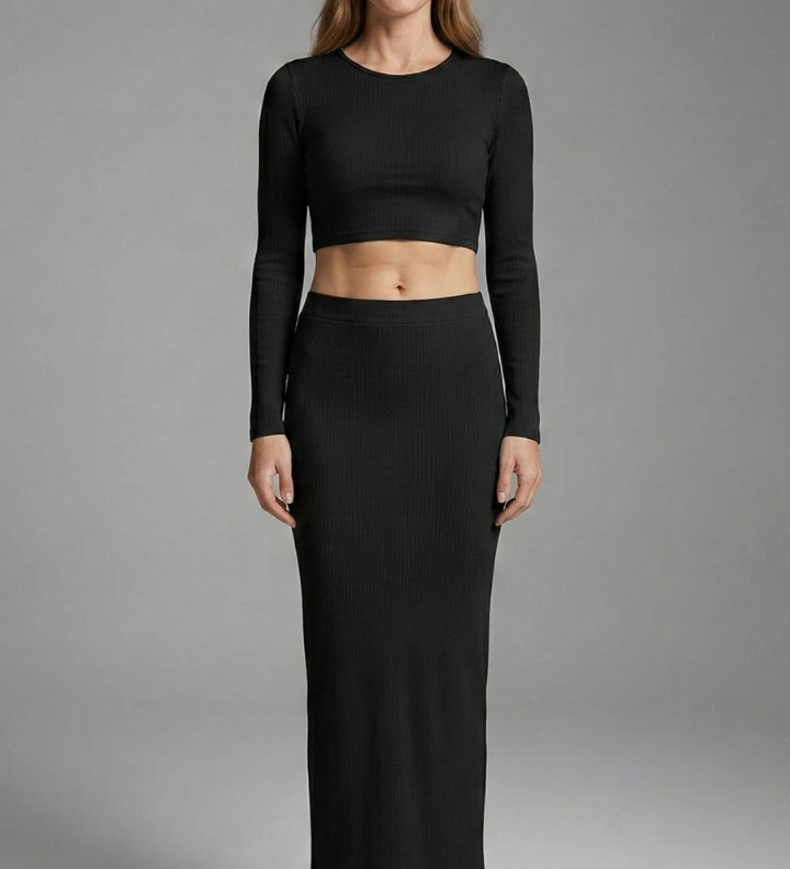 Damen Zweiteiliges Set mit Langarmoberteil und Maxikleid