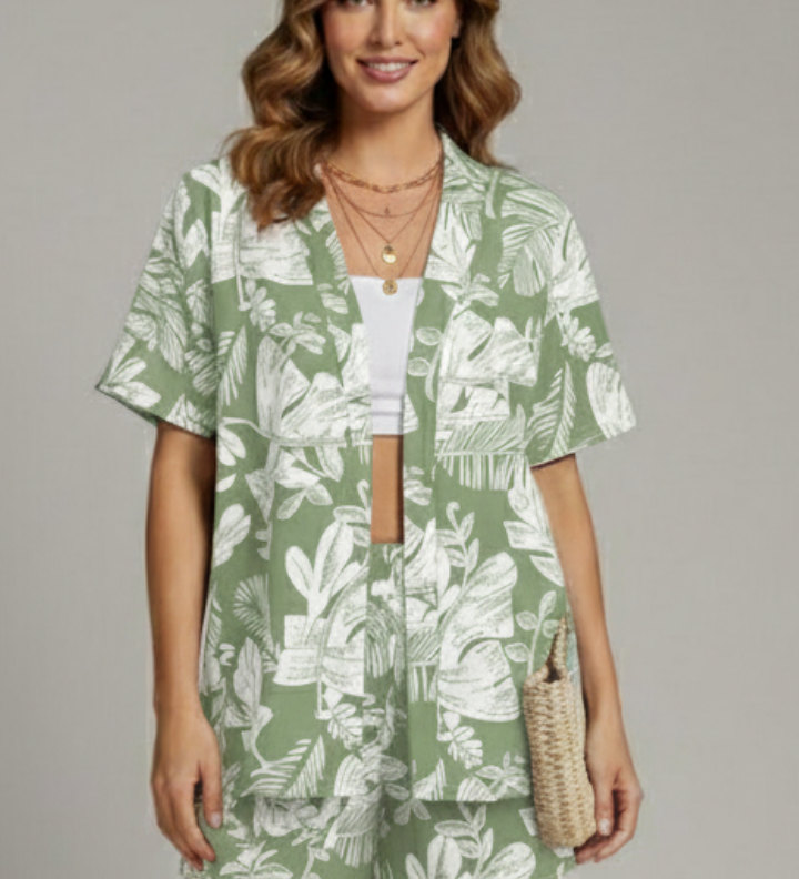 Damen Zweiteiliges Set mit Offenem Vorderteil und Shorts