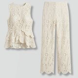 Damen Zweiteiliges Set mit Durchbrüchen und Asymmetrischem Design
