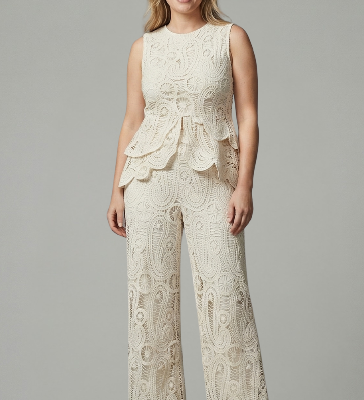 Damen Zweiteiliges Set mit Durchbrüchen und Asymmetrischem Design