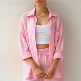 Damen Zweiteiler mit Übergröße Bluse und Musselin Shorts