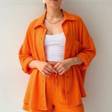 Damen Zweiteiler mit Übergröße Bluse und Musselin Shorts