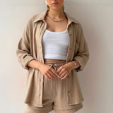 Damen Zweiteiler mit Übergröße Bluse und Musselin Shorts