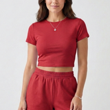 Damen Zweiteiliges Set mit Kurzarmtop und Elastischen Shorts