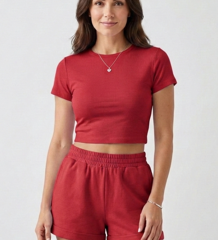 Damen Zweiteiliges Set mit Kurzarm-Top und elastischen Shorts