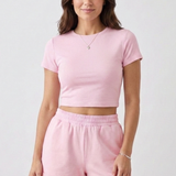Damen Zweiteiliges Set mit Kurzarmtop und Elastischen Shorts