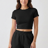 Damen Zweiteiliges Set mit Kurzarmtop und Elastischen Shorts