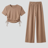 Damen Zweiteiliges Set mit Kurzarm-Top und Weitbein-Hosen