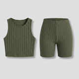 Damen Zweiteiliges Set mit Ärmellosem Top und Engen Shorts