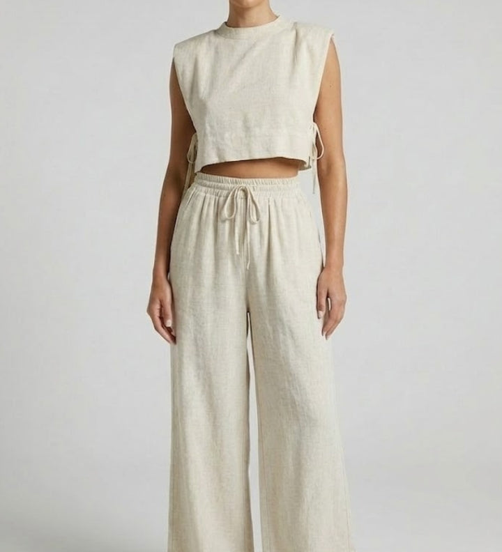 Damen Zweiteiliges Set mit Ärmellosem Oberteil und Weiten Hosen