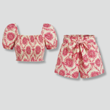 Damen Zweiteiliges Set mit Quadrat-Ausschnitt Top und Shorts