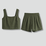 Damen Zweiteiliges Set mit Quadrat-Ausschnitt und Plissee-Shorts